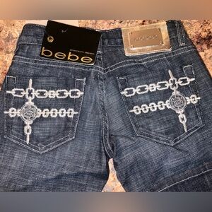 bebe Carmen Silver Interlock stitch Jeans NWT